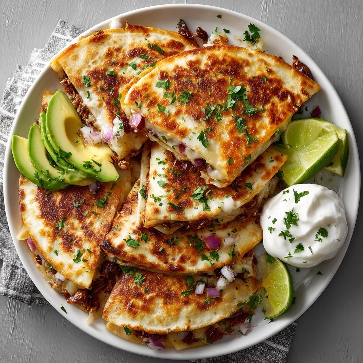 Warm, flaky 20-Min Cherry Chipotle Turkey Quesadilla Melts served with fresh avocado and cilantro.