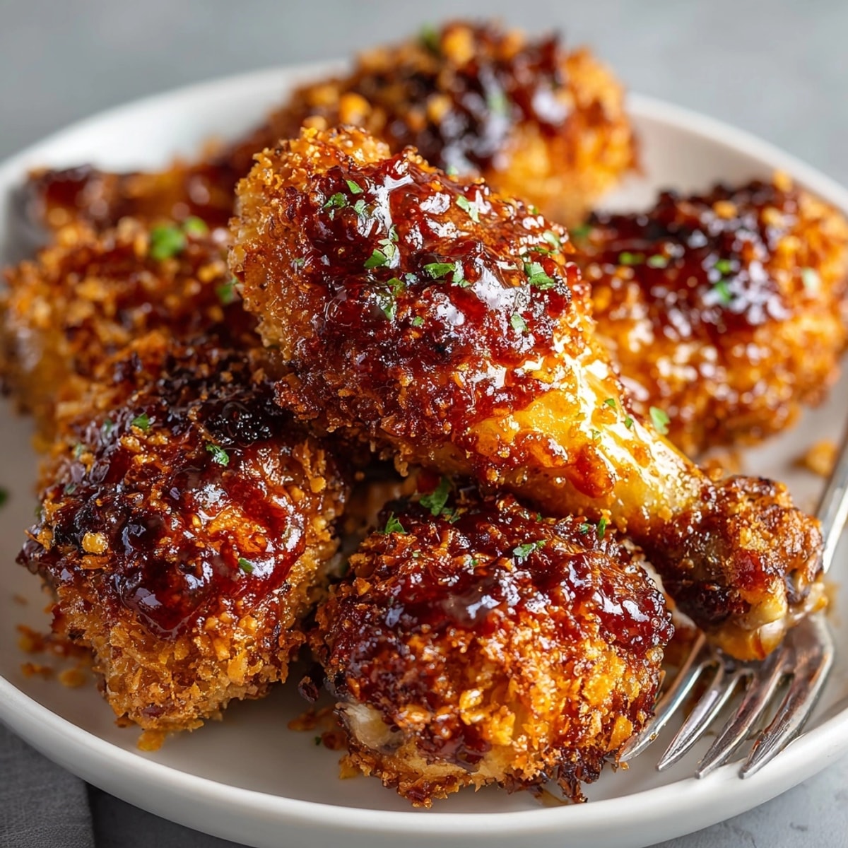 Golden, crispy Cola BBQ Drumsticks with a cornflake crunch, perfect for a delicious family dinner.