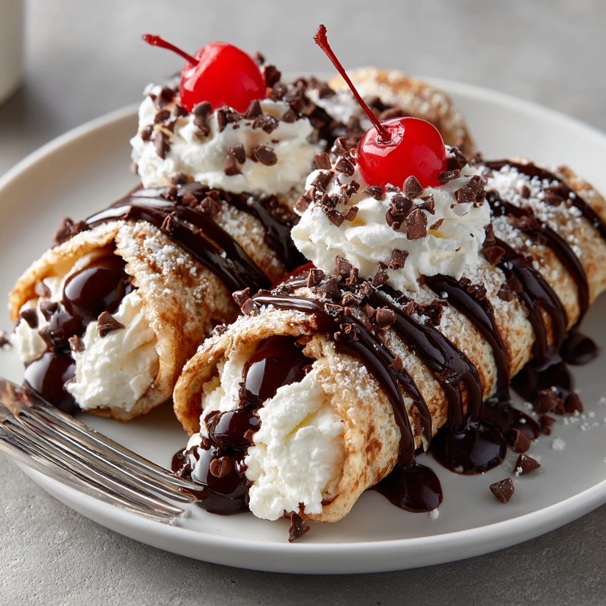 Warm flour tortilla filled with refreshing Rebel Root Beer Float Dessert Wraps, ready to eat with a cherry on top.