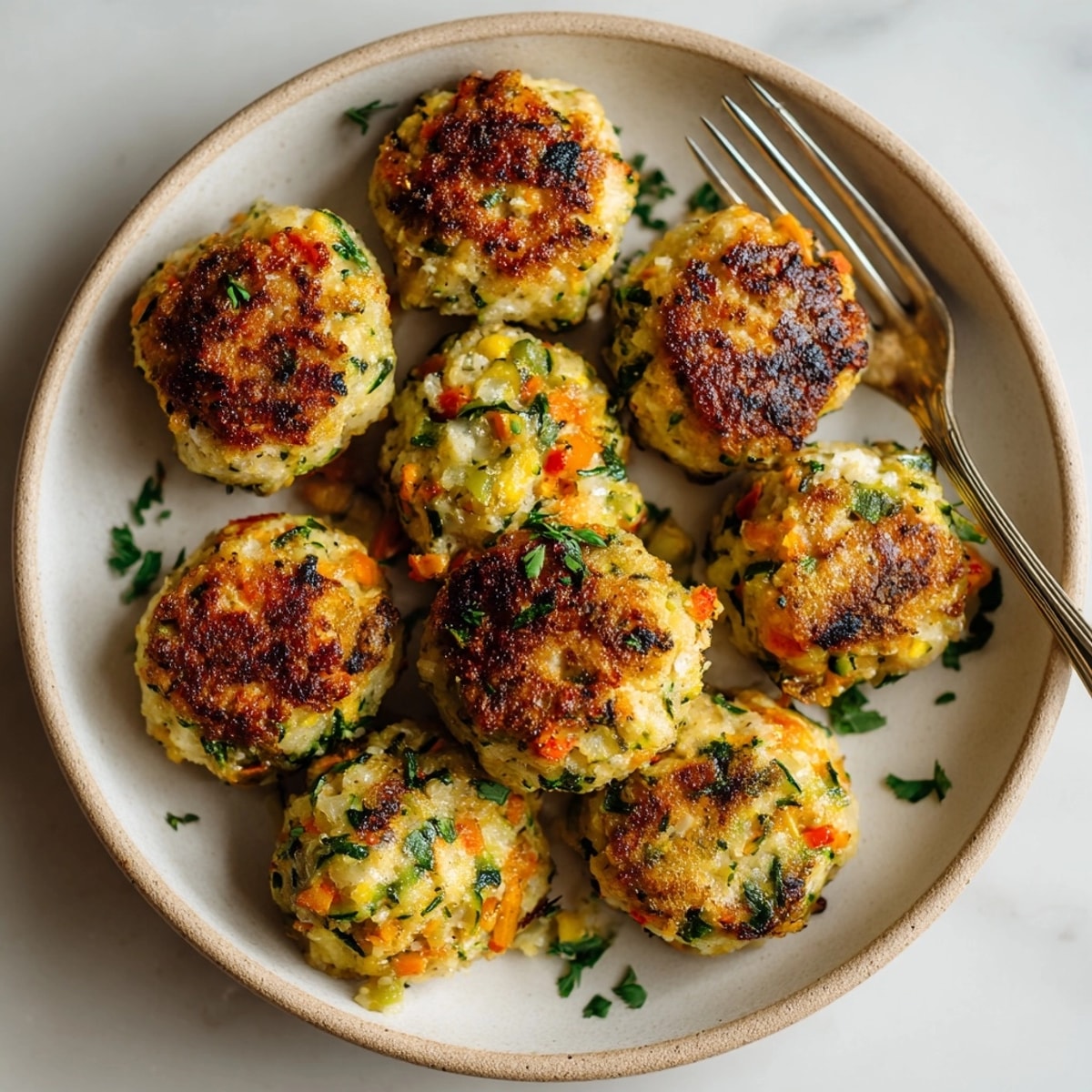 A plate piled high with delicious turkey and vegetable meatballs, a healthy and flavorful weeknight meal.
