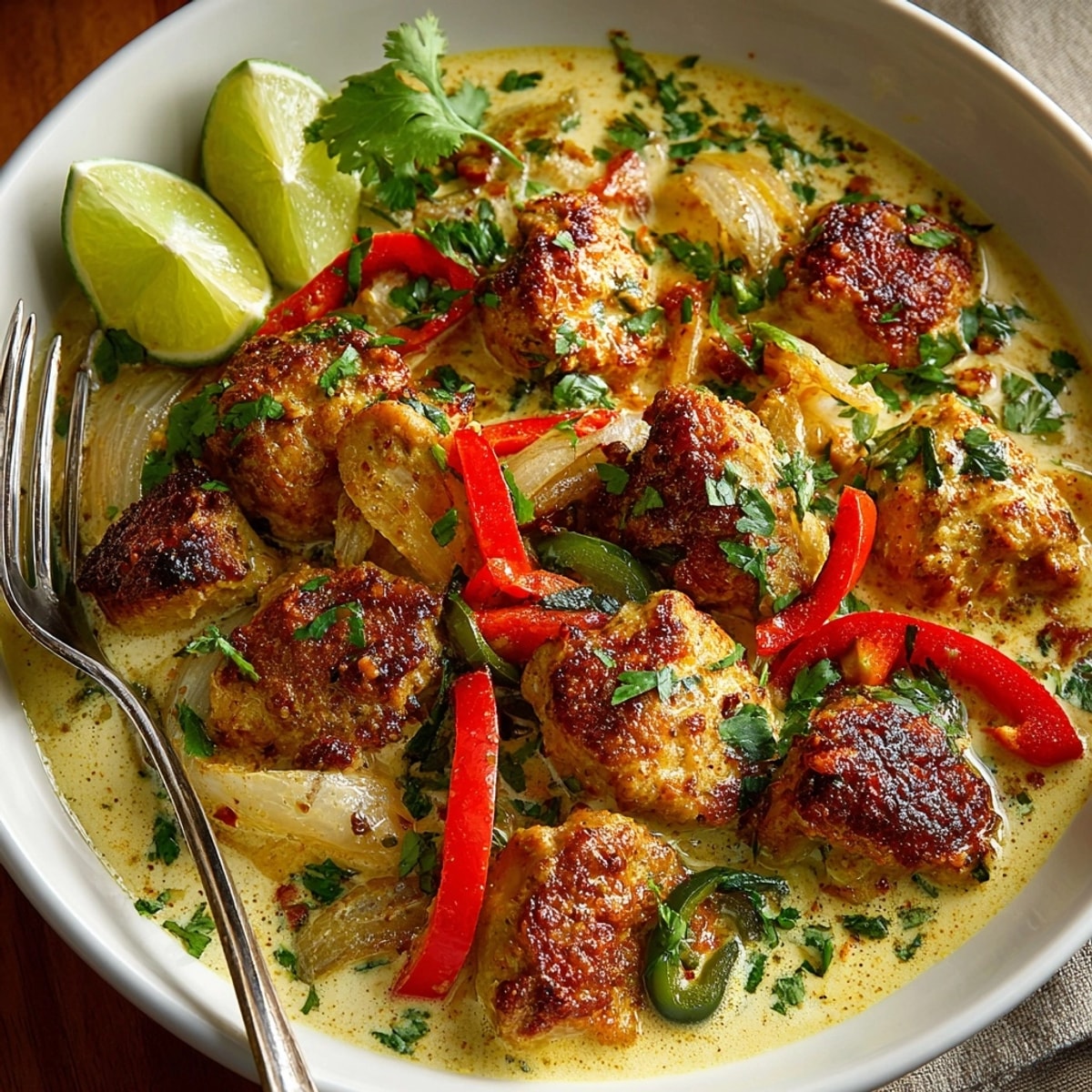 Fresh cilantro tops a bowl of steaming Coconut Curry Chicken, ready to be enjoyed.