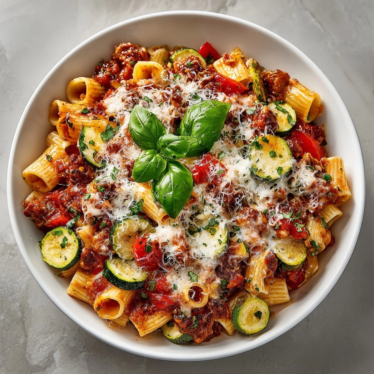 This delicious, set-and-forget slow cooker pasta has tender noodles mixed throughout a vibrant sauce.