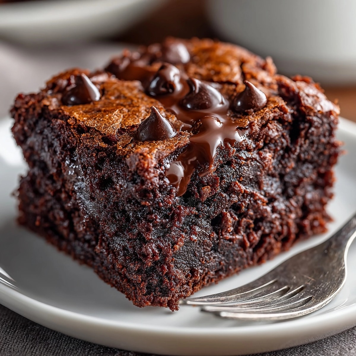 Chocolate Avocado Brownies with a shiny, crackly top and gooey, chocolate-rich center served fresh.