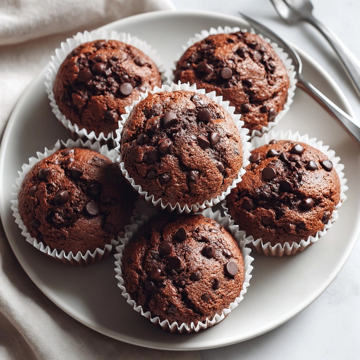 Chocolate protein muffins with melty chocolate chips, perfect for a high-protein, nut-free treat