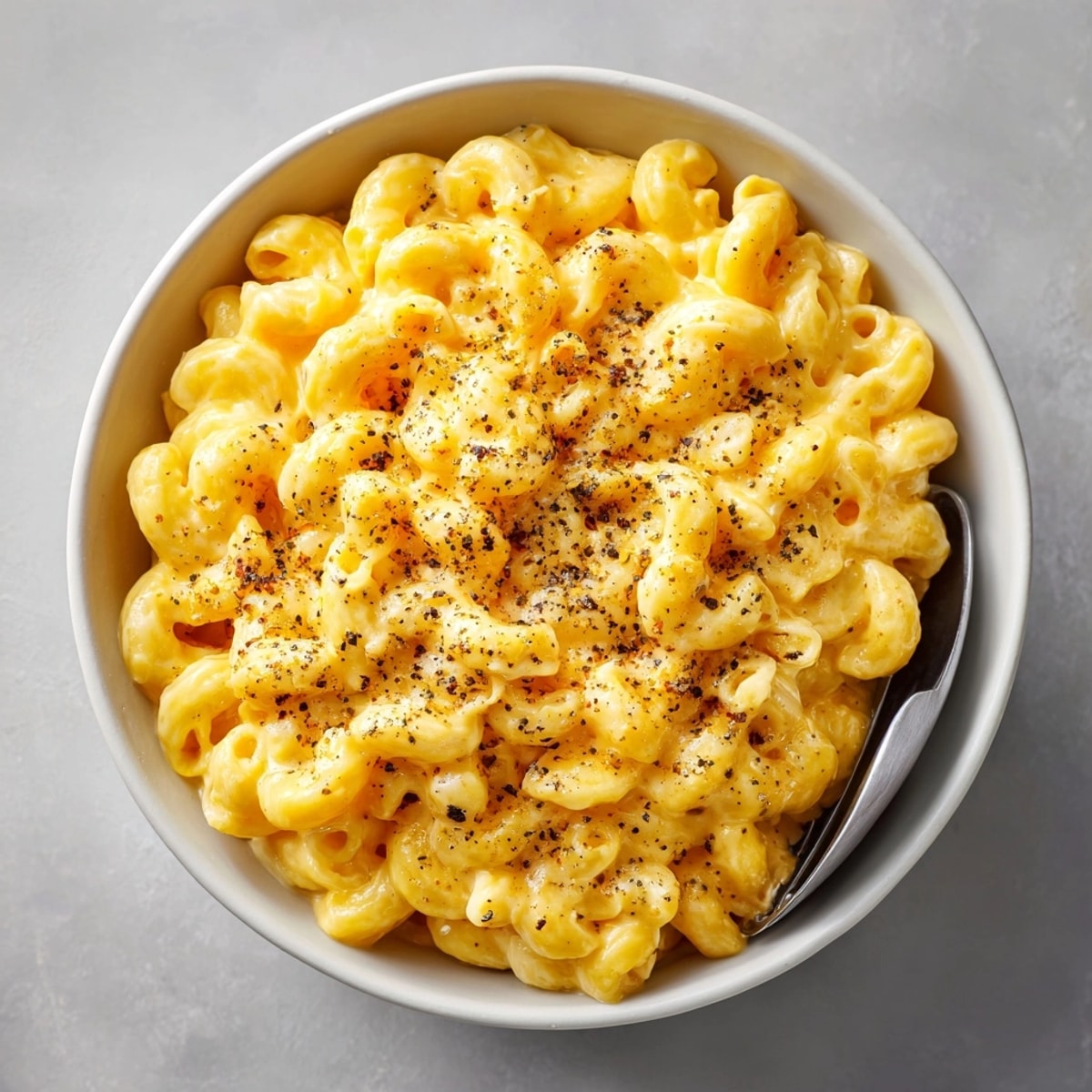 Microwave mac and cheese ready to eat, hot, cheesy comfort food served in a bowl.