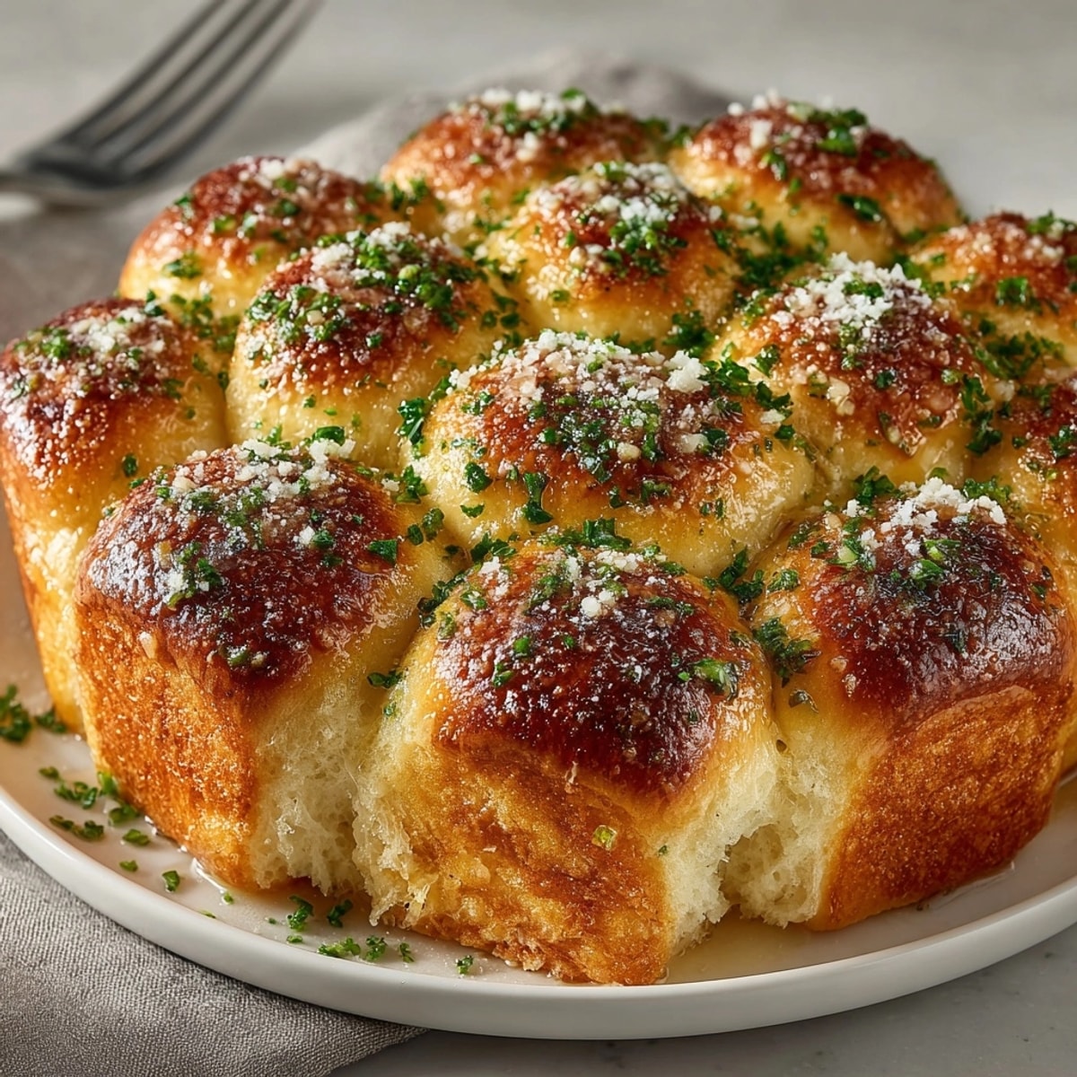 Homemade Pull-Apart Garlic Butter Rolls Christmas Tree: A soft appetizer glistening with garlic, ready to eat.