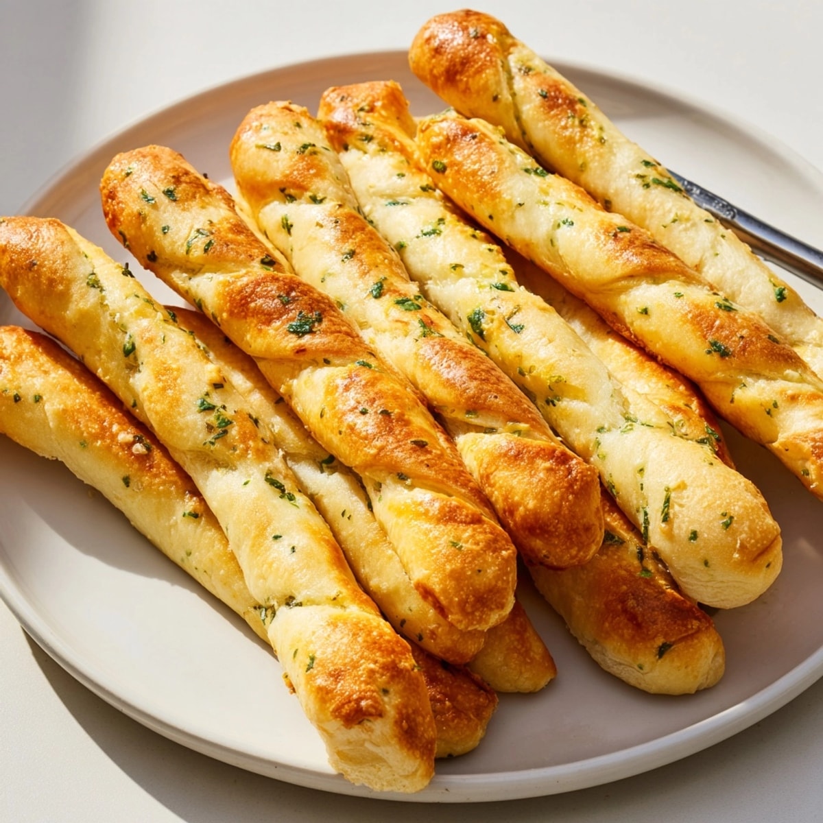 Golden Garlic Onion Breadsticks, brushed with savory butter, fresh from the oven.
