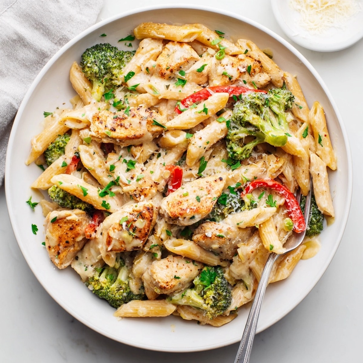 One-skillet Cajun Chicken Broccoli Pasta: vibrant colors, tender chicken, and perfectly cooked penne.