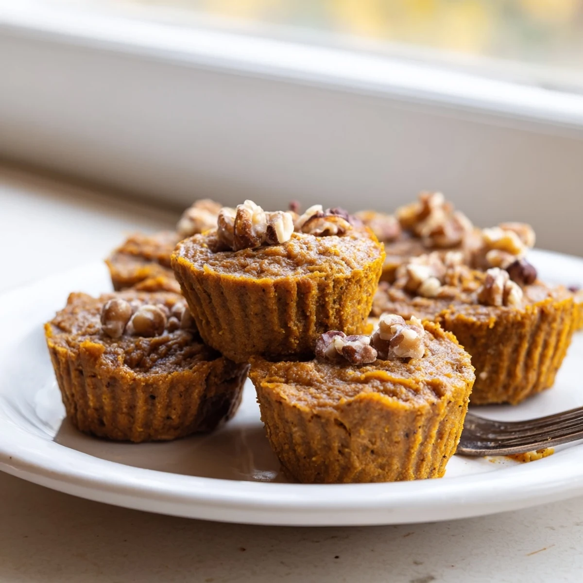 Freshly baked vegan pumpkin muffin tartlets ready to enjoy at festive gatherings this fall.  