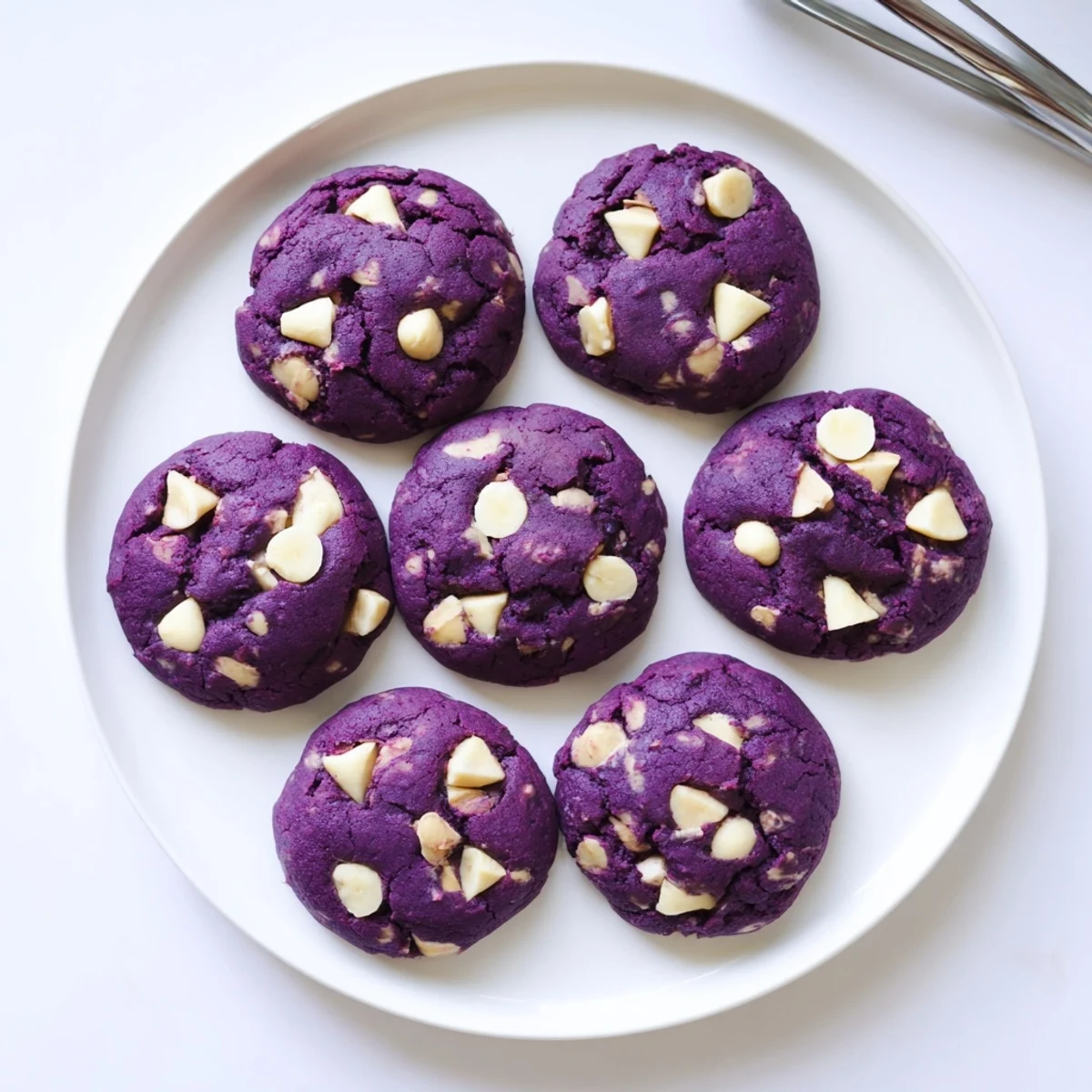 A festive spread of colorful ube cookies, perfect for Thanksgiving gatherings and sharing.  