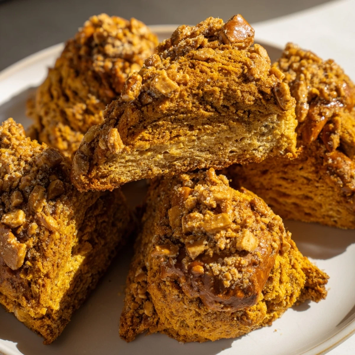 Warm Ginger Snap Pretzel Scones drizzled with cream, perfect for cozy mornings.  