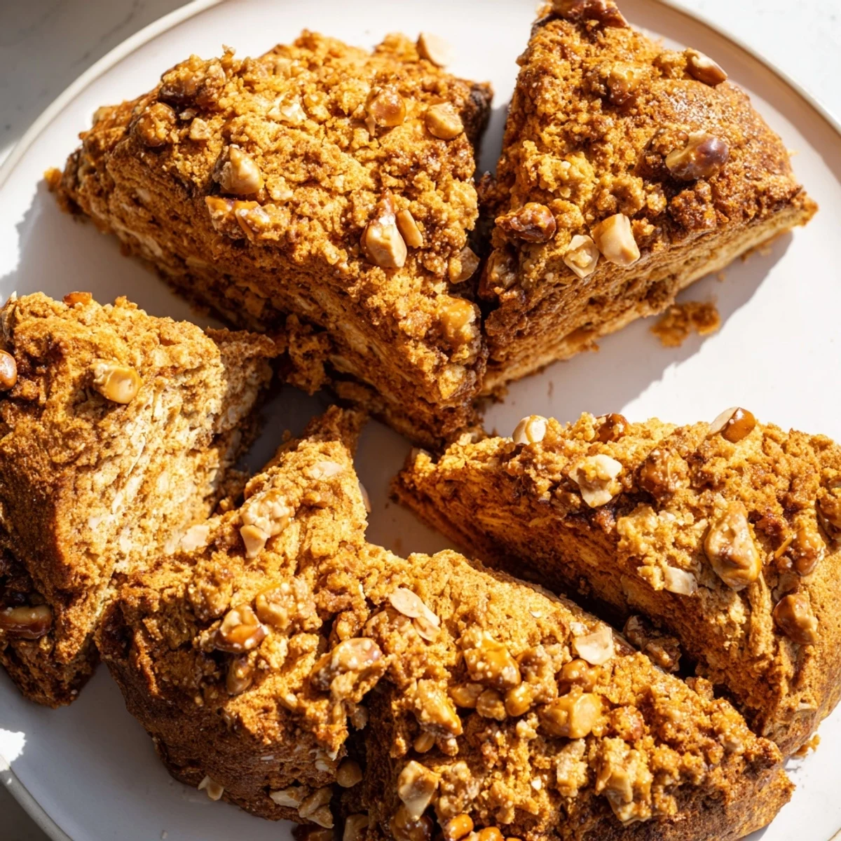 Golden-brown Ginger Snap Pretzel Scones served with a hot spiced latte delight.
