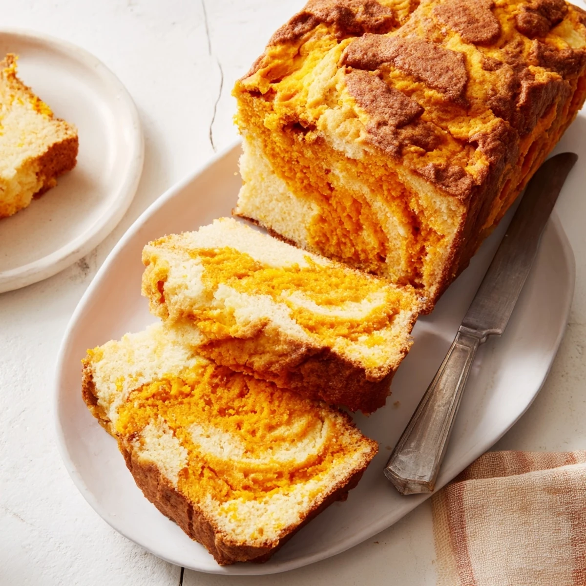 Moist Cream Soda Sweet Potato Biscuit Loaf with a golden biscuit topping.  