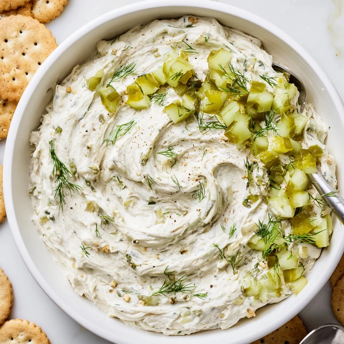 Tangy Dill Pickle Ranch Cookie Dip served with fresh cookies and crunchy pretzels.  