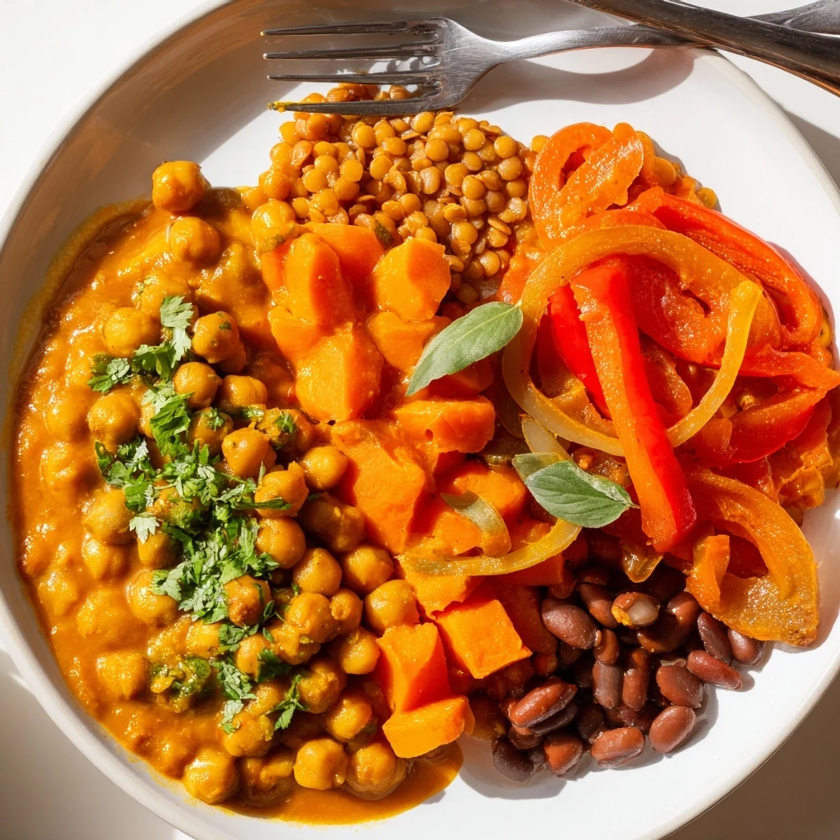 A vibrant Single-Pan Global Curry featuring chickpeas, coconut milk, and fresh cilantro.  