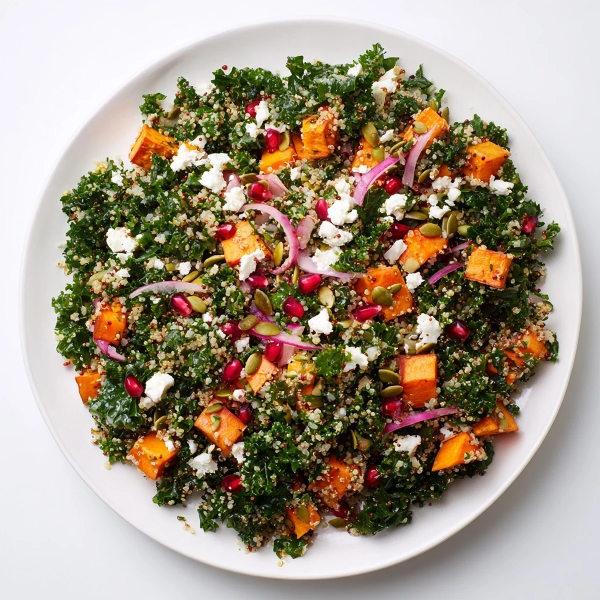 Fluffy quinoa and tender kale in a Kale & Quinoa Salad bowl, drizzled with flavorful lemon dressing.