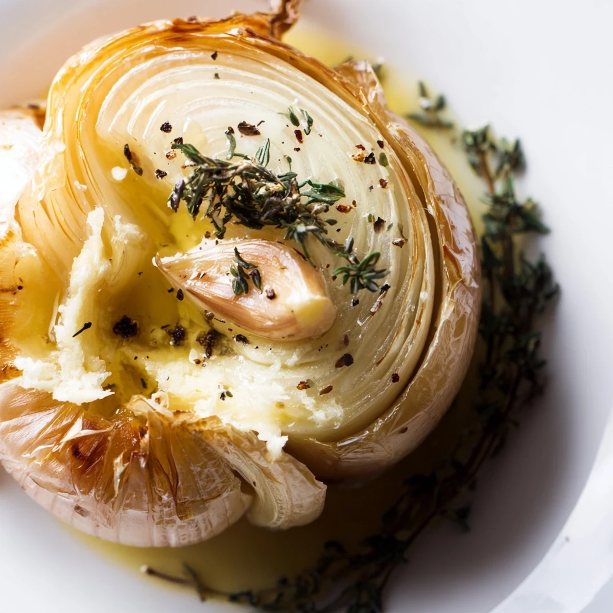 Tender, whole onion boil with meltingly soft sweetness: a vegetarian feast with fresh herbs and garlic.