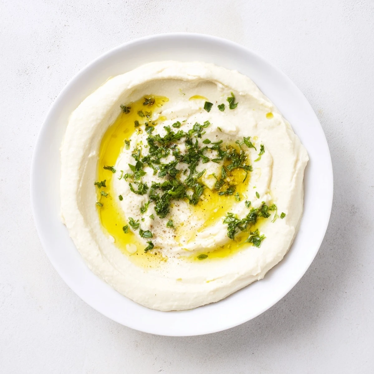 Tangy whipped feta dip topped with fresh lemon-mint; a refreshing Mediterranean appetizer.