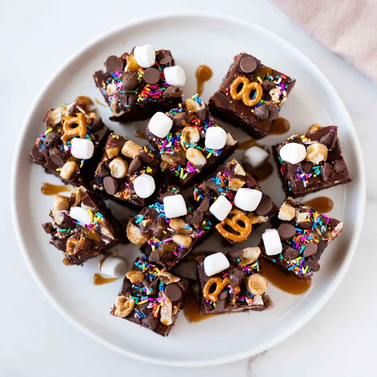 A close-up of colorful Chaos Chocolate Cake Bites, a delightful combination of textures and flavors.