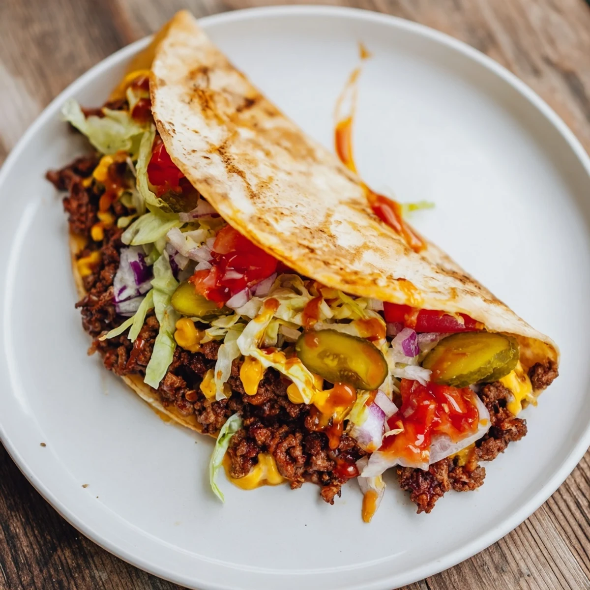 Melted cheese spills over the beef in these easy Viral Cheeseburger Tacos, perfect for a quick dinner.