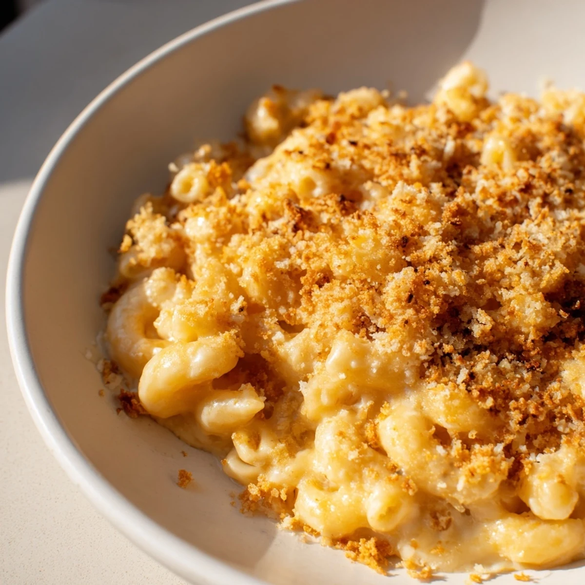 Tender elbow macaroni covered in a rich cheese sauce, creating classic Old-Fashioned Baked Mac & Cheese.