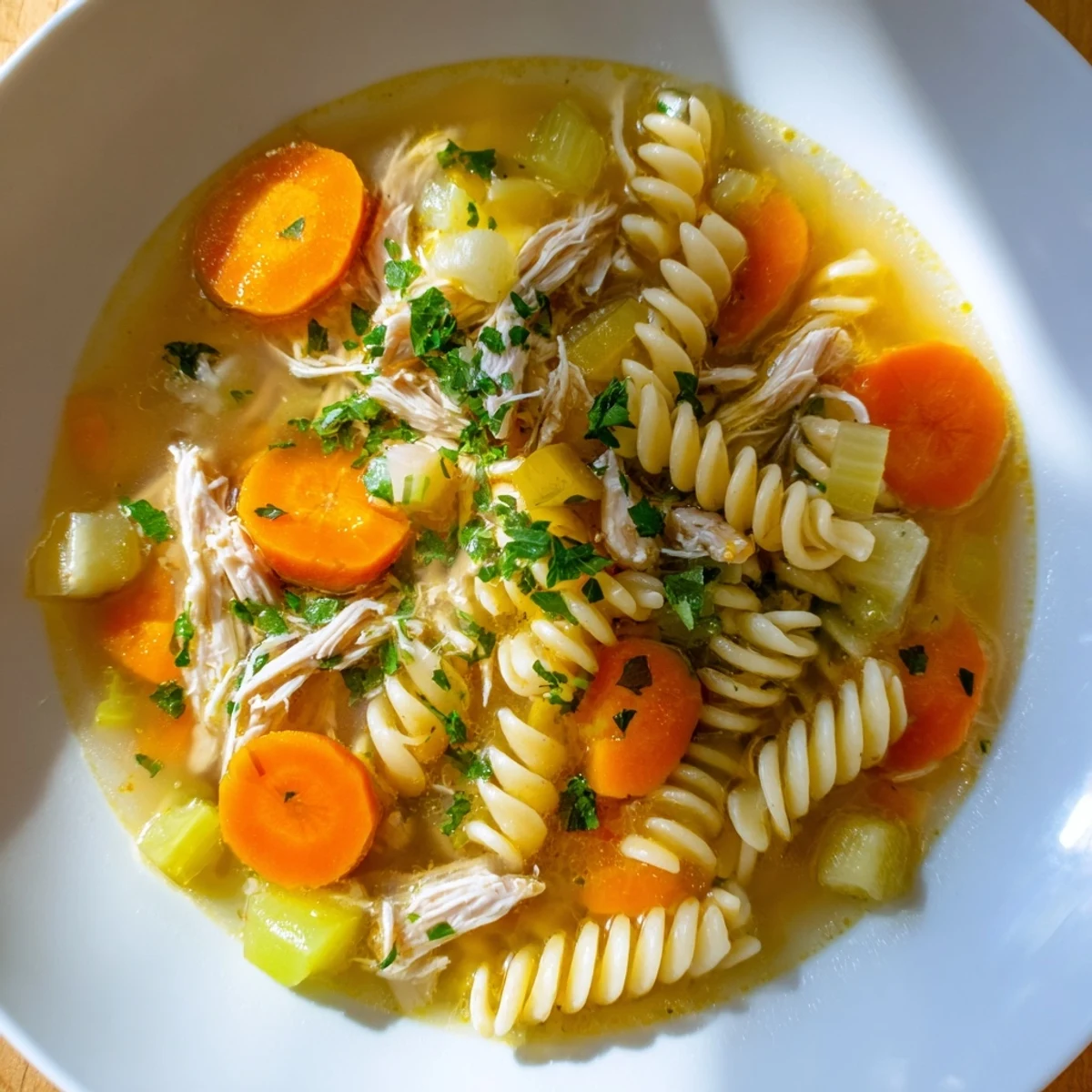Enjoy a warm bowl of hearty Crockpot Chicken Noodle Soup, perfect for a cozy weeknight meal.