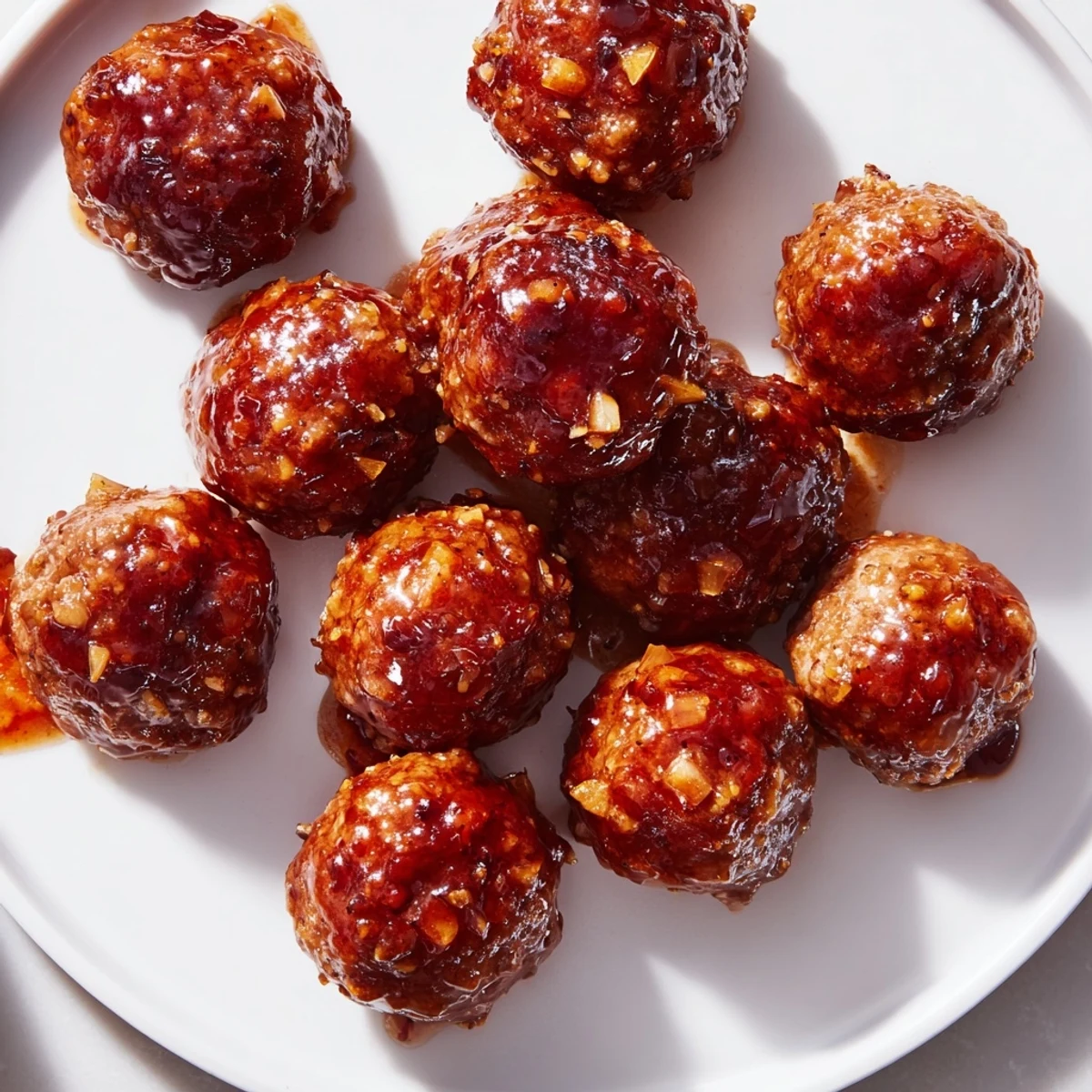 Golden-brown cherry-glazed meatballs glistening with a sweet, tangy sauce, perfect appetizer for sharing.