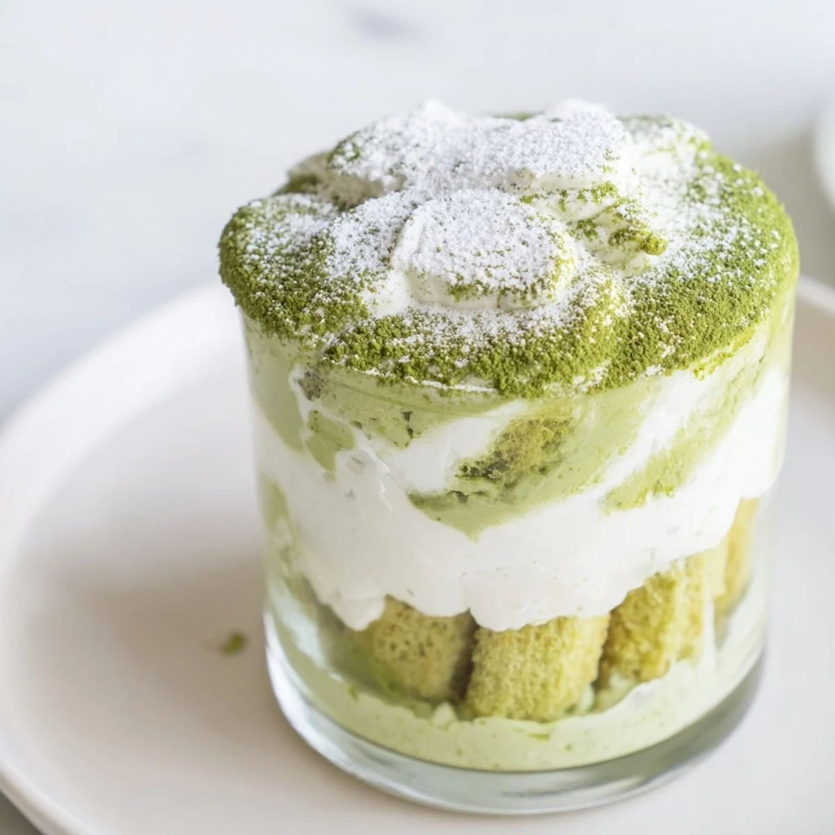 Refreshing Matcha Mascarpone Tiramisu Snow Cups: a beautiful dessert, perfectly portioned and chilled.