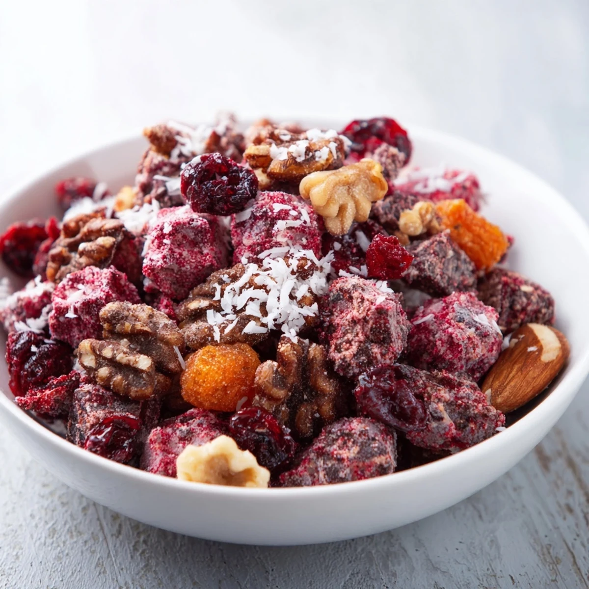 Enjoy the bright colors of the Mélange Hivernal Flocon de Neige, a crunchy, flavorful winter snack.