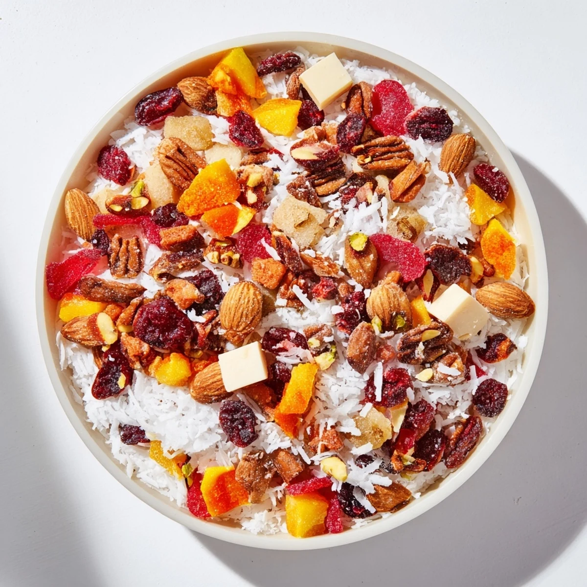 Close-up of the Mélange Hivernal Flocon de Neige, with almonds, cranberries and warming spices.