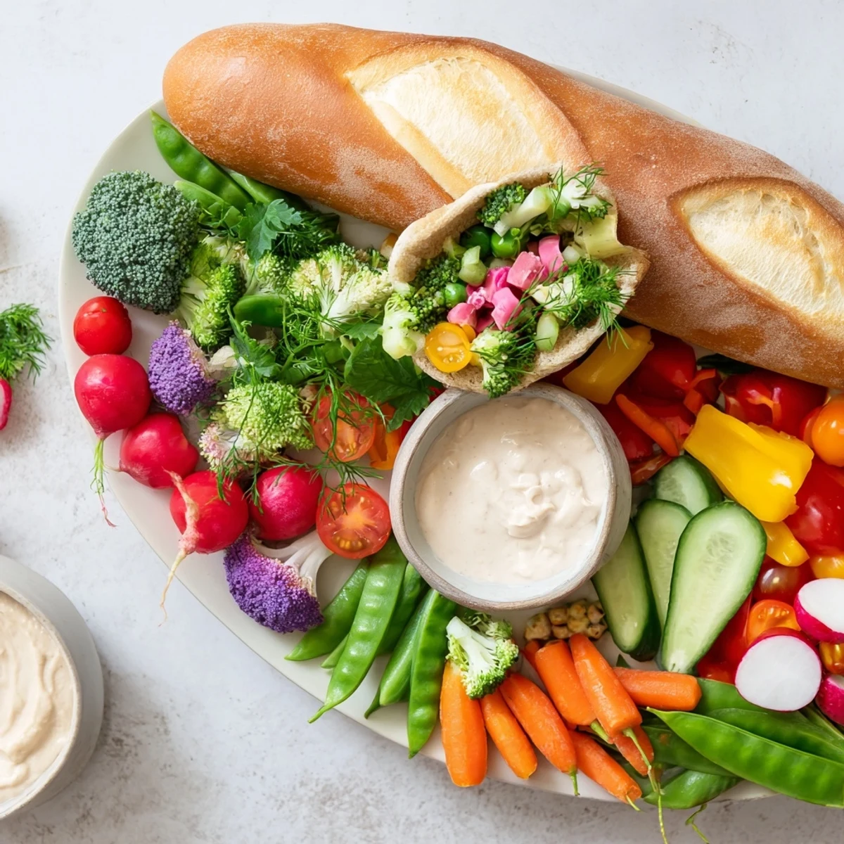 Freshly arranged Cornucopia Veggie Board featuring a variety of crunchy, colorful raw vegetables, ready to enjoy.