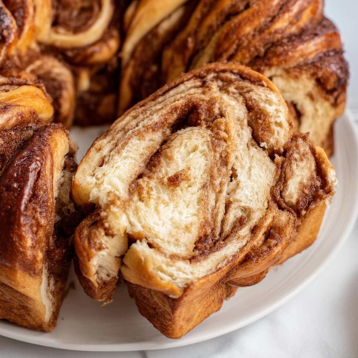 Golden brown Cinnamon Swirl Christmas Tree Bread, swirled with cinnamon, perfect for holiday brunch enjoyment.