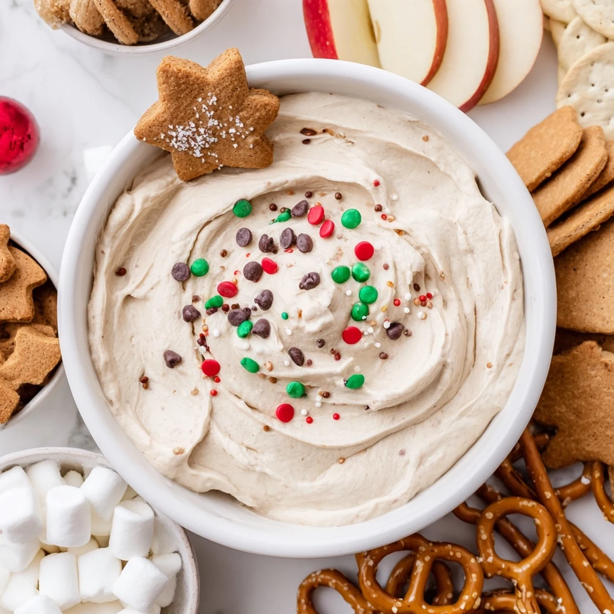 Creamy, spiced Gingerbread House Dip Board, perfect for sharing and scooping on various treats.