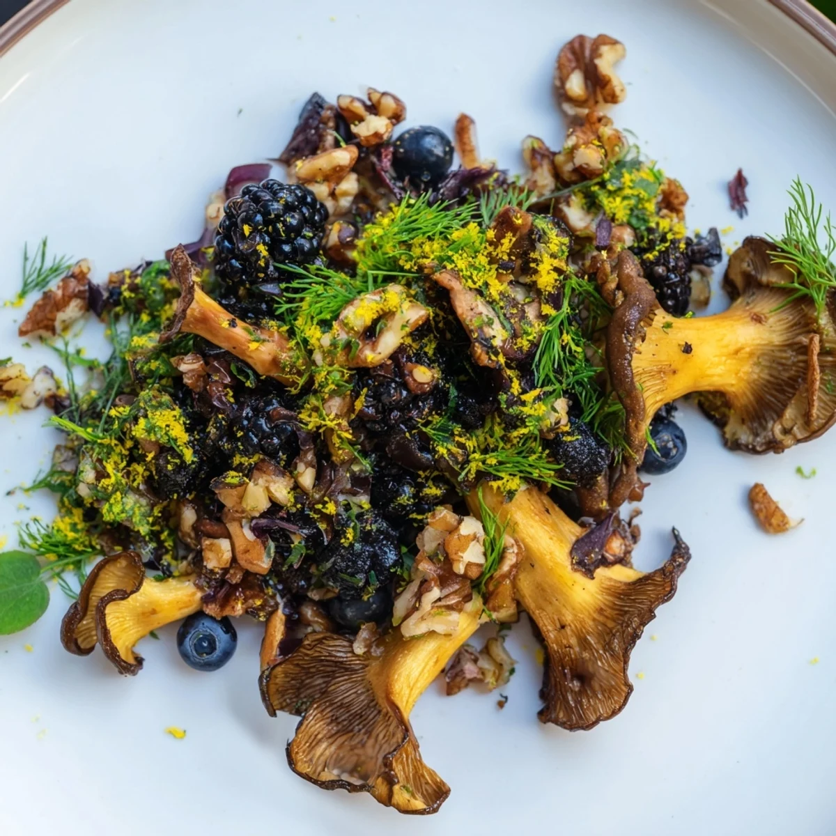 A close-up view of the Northwest Forest Forager featuring toasted nuts, herbs, and dark ripe berries.