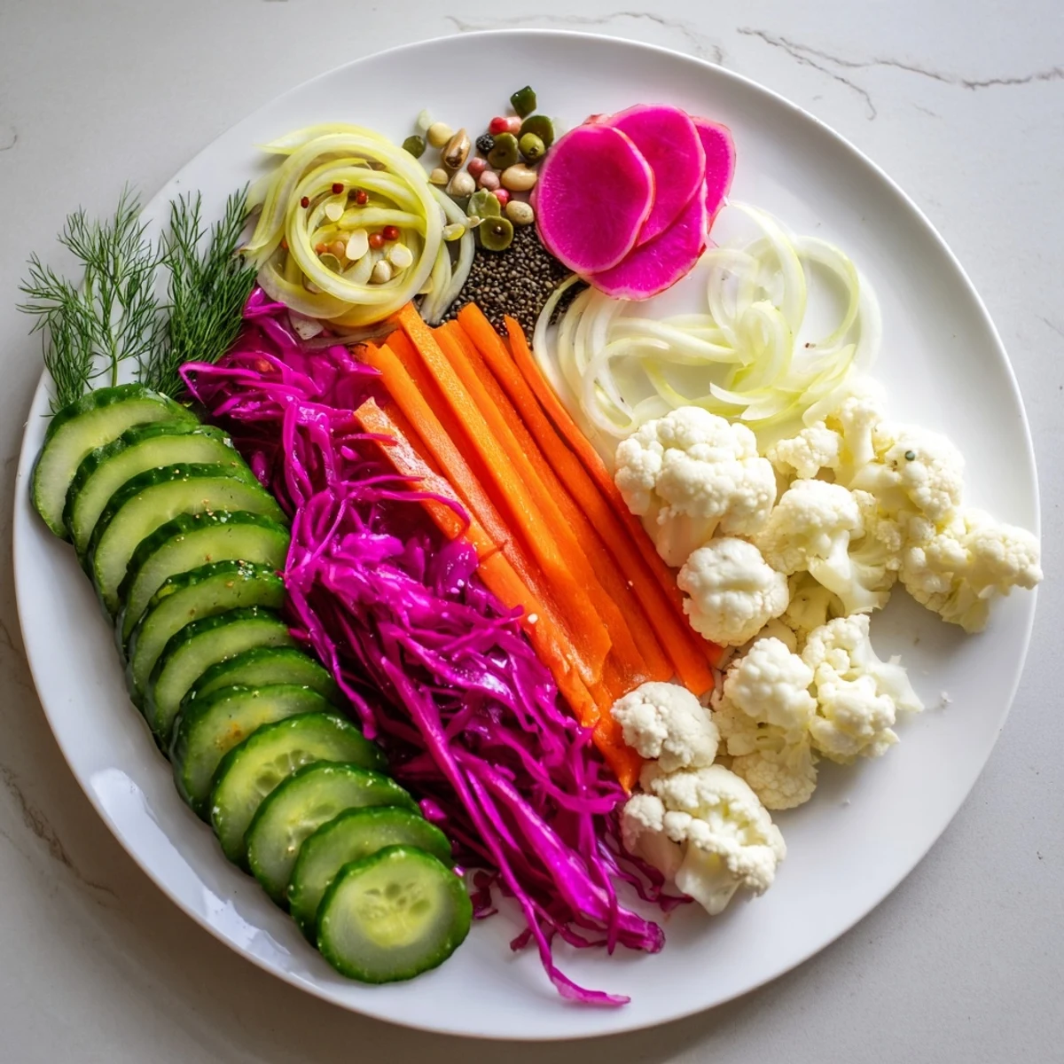 A colorful platter of The Pickled & Fermented Feast showcases vibrant, tangy vegetables ready to delight.