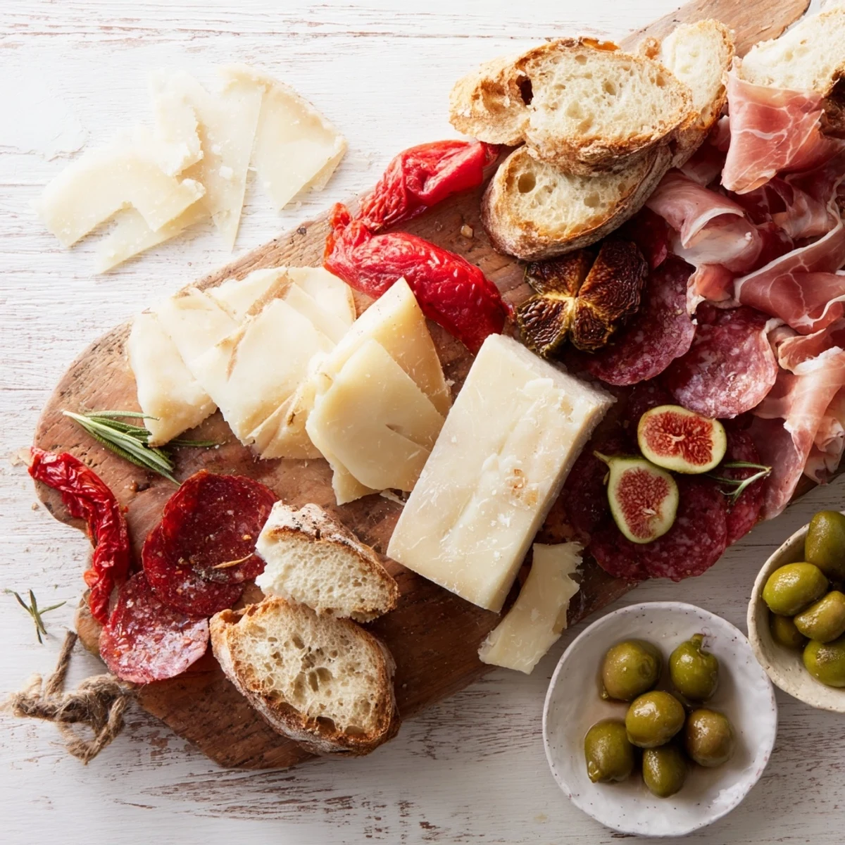 A beautiful Rustic Italian Farmhouse Board showcases savory salami and prosciutto, perfect for an impressive appetizer spread.