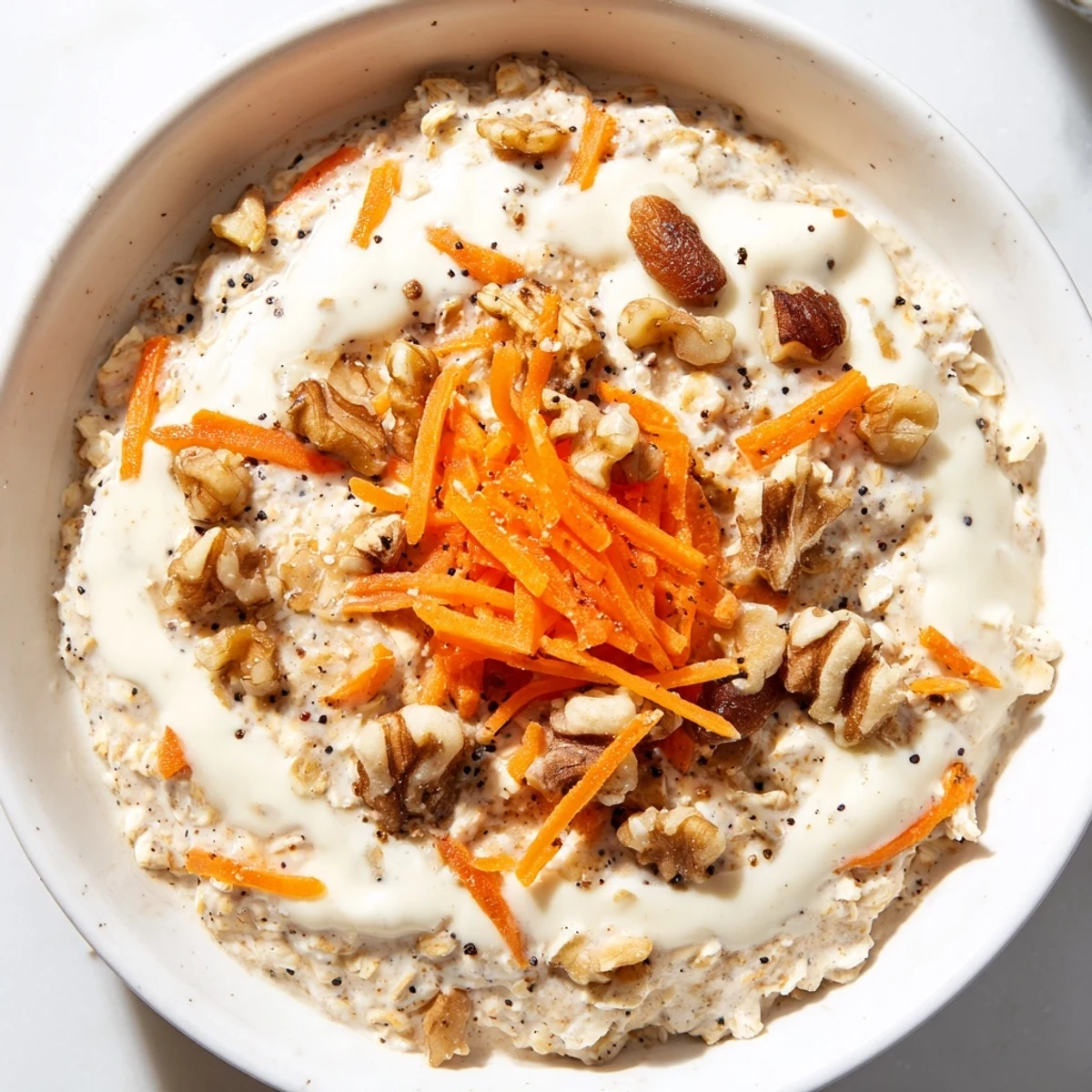 A close-up of creamy Carrot Cake Overnight Oats, perfect for a quick, healthy breakfast.