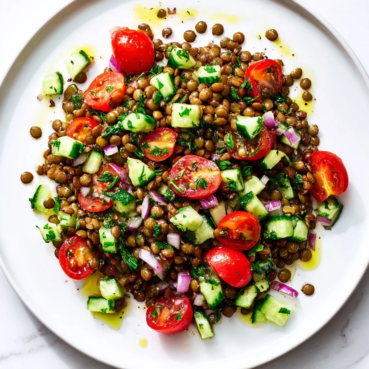 This vibrant lentil salad, with cool cucumbers and hearty lentils, offers a delicious, healthy meal.