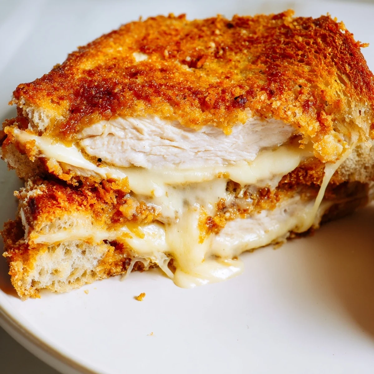 Golden, crispy Parmesan Chicken Thighs sizzling inside melty, cheesy grilled cheese sandwiches, a true comfort food.