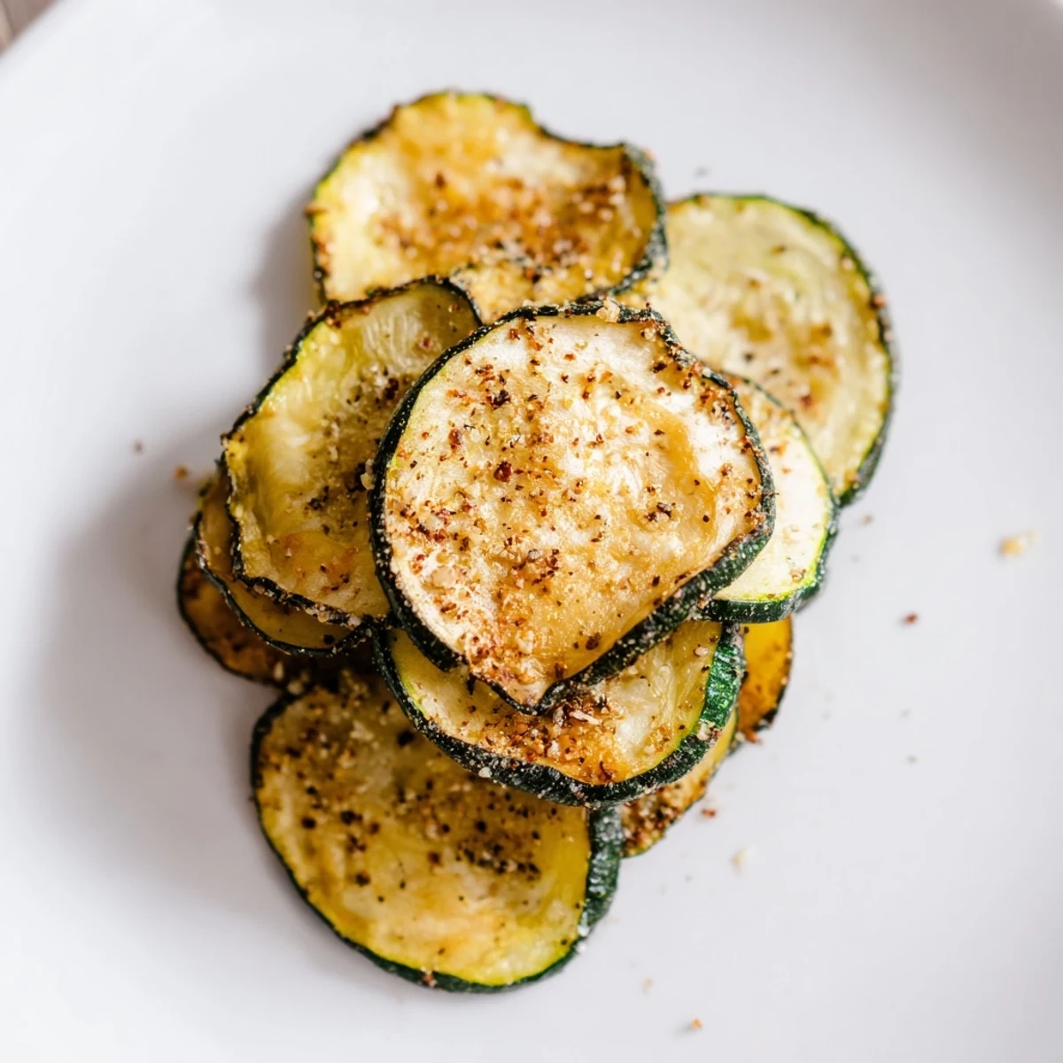 Golden, crispy zucchini chips, baked until perfectly crunchy, ideal for a satisfying, low-carb snack experience.