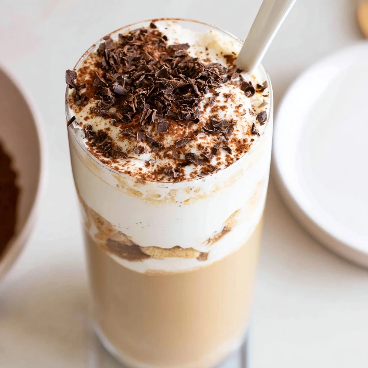 Picture of a beautiful Tiramisu Latte, showcasing layers of biscuit, cream, and espresso goodness.