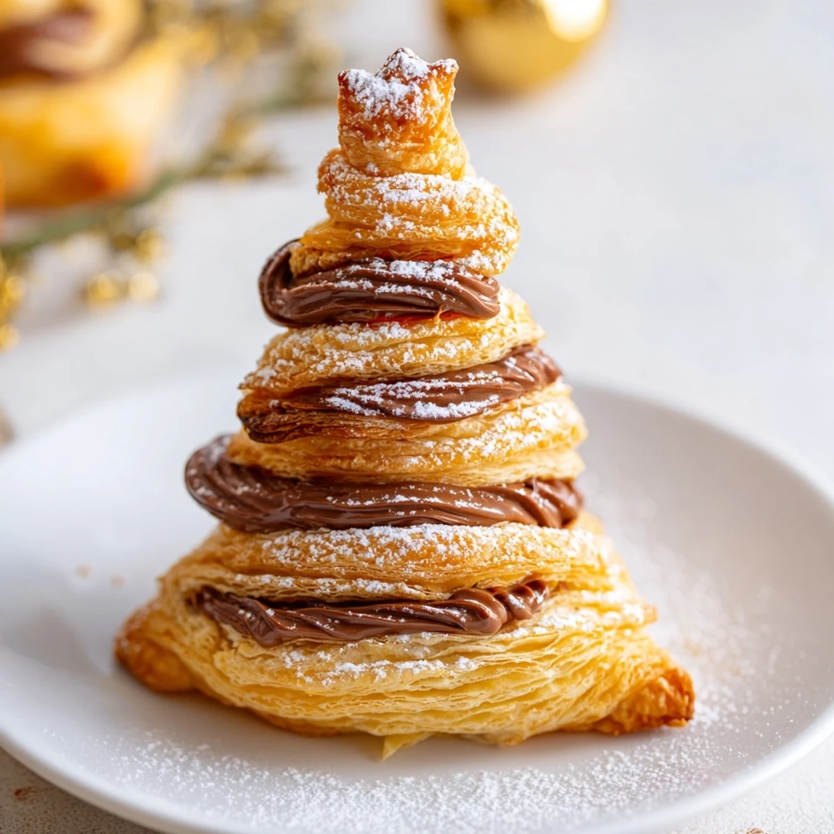 Golden, crispy Nutella Pastry Christmas Trees, perfect easy dessert for holiday gatherings; imagine the delicious aroma!