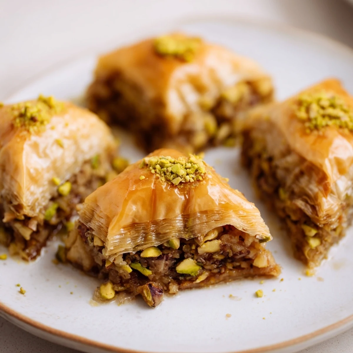 Golden, crispy layers of Turkish Hazelnut & Pistachio Baklava drizzled with sweet honey syrup.