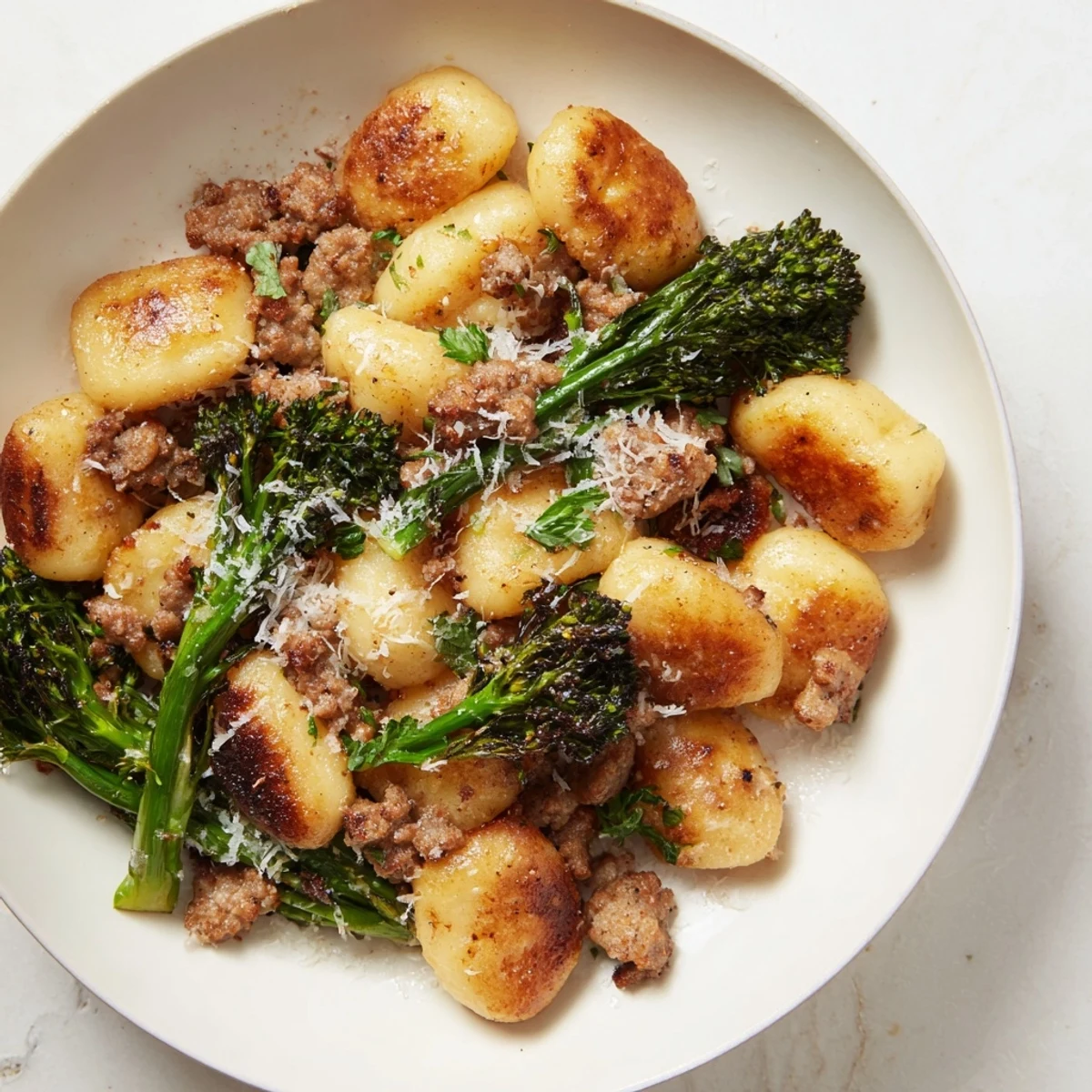 This sheet pan gnocchi bake offers a vibrant medley of roasted sausage, vegetables, and cheesy goodness.