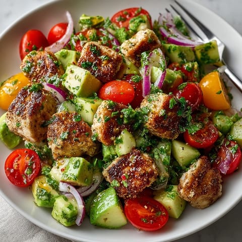 Vibrant Avocado Lime Cilantro Chicken Salad tossed with juicy tomatoes and bright cilantro, perfect for summer lunch
