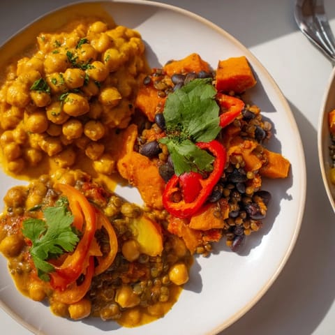 Savory Thai Red Lentil Curry with tender carrots and aromatic basil for added flavor.  