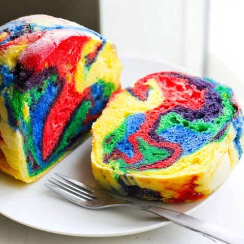 Vibrant Cloud Bread Rainbow Version showcases a fluffy texture and cheerful colors.  