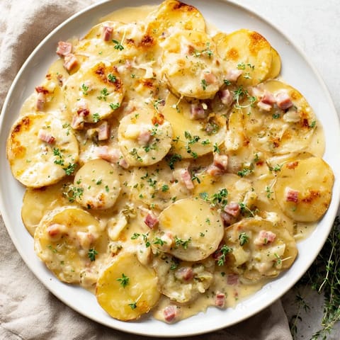 Fragrant herbs and layers of potatoes create this delicious Plateau Moufle Chaud et Confortable bake.