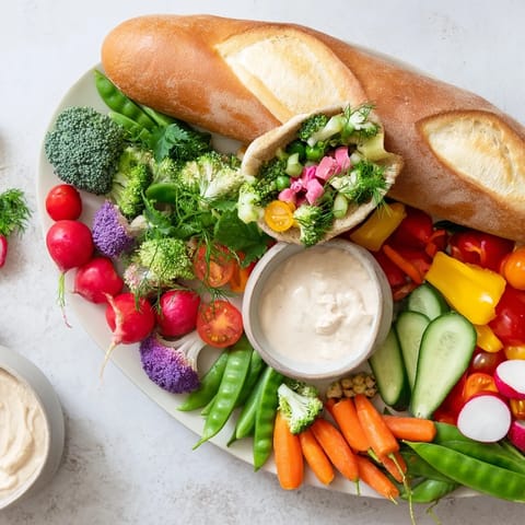 Freshly arranged Cornucopia Veggie Board featuring a variety of crunchy, colorful raw vegetables, ready to enjoy.