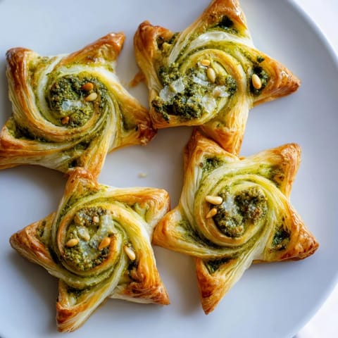 Freshly baked Star-Shaped Pesto Pinwheels, showing their star shape before serving as a savory appetizer.